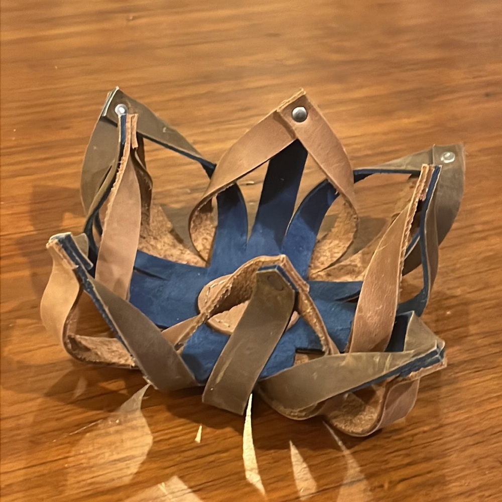 Leather decor Tea light Candle holder cozy brown navy blue